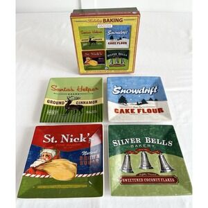 Vintage Y2K Oneida Baking Christmas Stoneware Plates 8x8" Dessert Appetizer